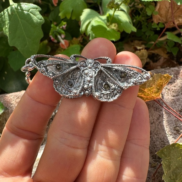 Rare VSA Ornate Vintage Silver Butterfly Necklace Swarovski Crystals